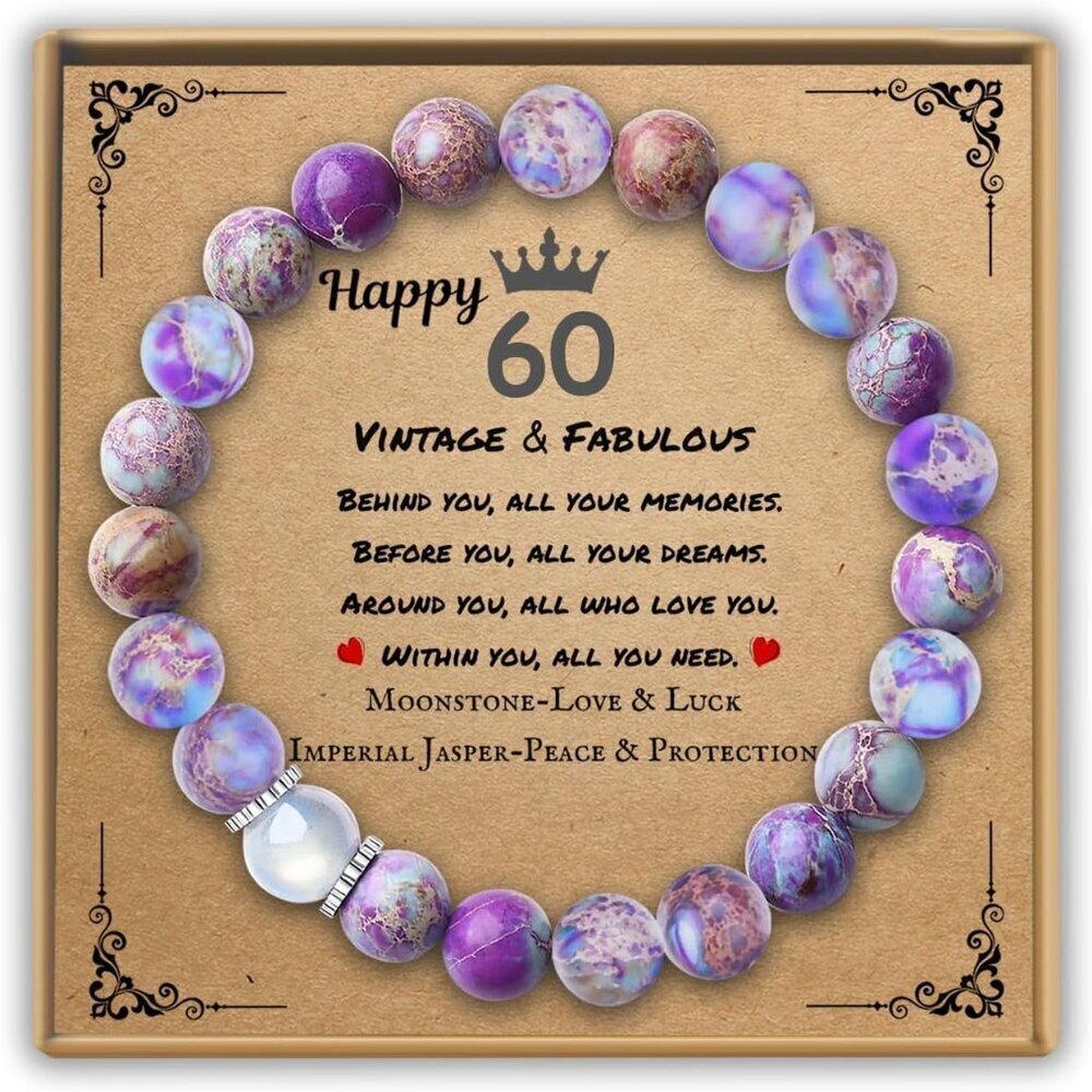 Beaded Stone Adjustable Bracelets 60th Birthday Gift for Women Mother Sister